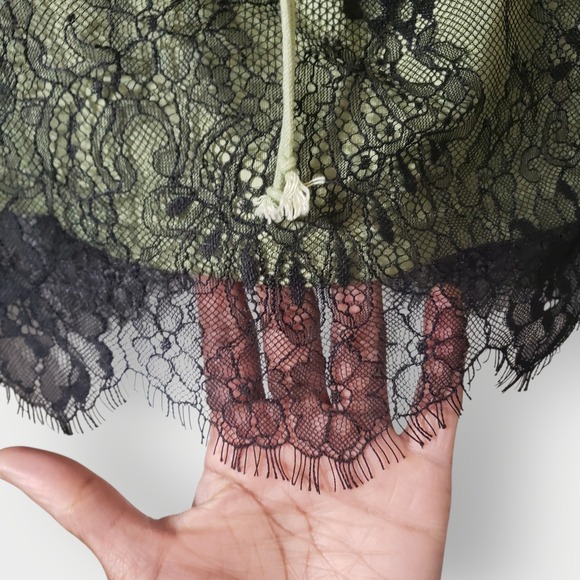 Cider Green Black Lace Flare Long Bell Sleeve Crop Top Fairycore Goth Large - Picture 4 of 12